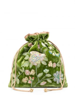 Portofel de mătase de catifea cu model floral Anke Drechsel verde