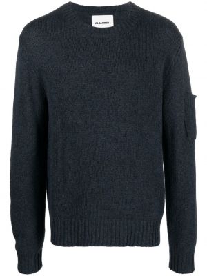 Плетен пуловер с кръгло деколте Jil Sander синьо