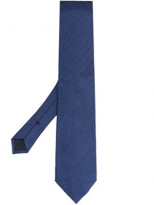 Žakárová hodvábna kravata so vzorom rybej kosti Tom Ford modrá