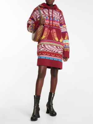 Mini robe en laine à capuche Stella Mccartney rouge