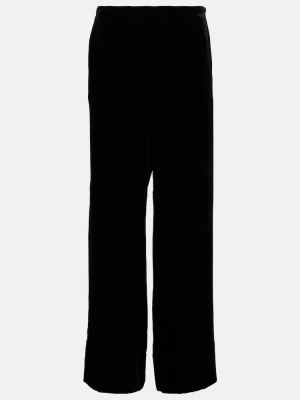 Sametové kalhoty s vysokým pasem relaxed fit Totême černé