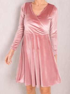 Sametové dlouhé šaty s dlouhými rukávy Armonika růžové