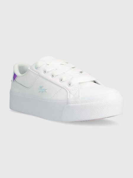 Sneakersy skórzane na platformie Lacoste białe