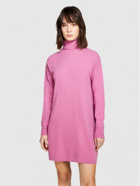 Розовое трикотажное приталенное платье Sisley