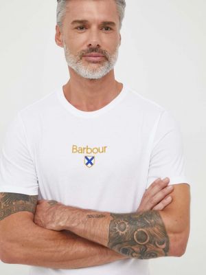 Памучна тениска с дълъг ръкав с апликация Barbour бяло