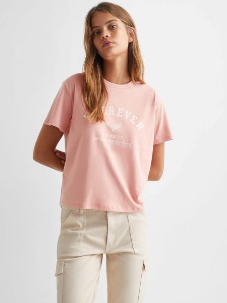 Хлопковая футболка с принтом Mango розовая