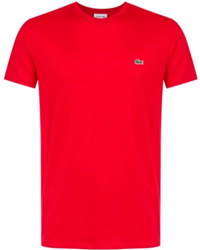 Bavlnené tričko s výšivkou s krátkymi rukávmi Lacoste - červená