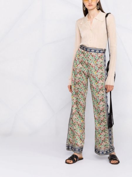 Pantalones rectos de cintura alta de flores Sandro Paris verde