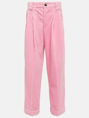 Spodnie sztruksowe bawełniane relaxed fit Ganni różowe