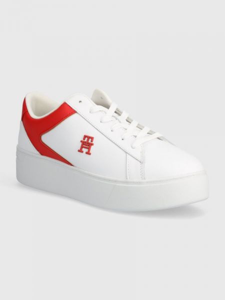 Białe sneakersy skórzane na platformie Tommy Hilfiger
