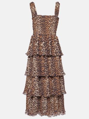 Midi šaty s potlačou s leopardím vzorom Ganni