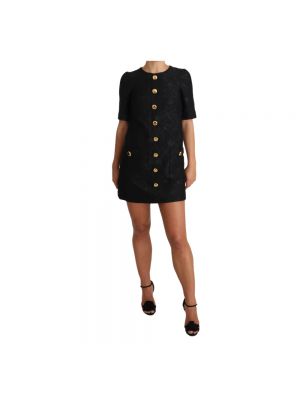 Haftowana sukienka mini na guziki Dolce And Gabbana czarna