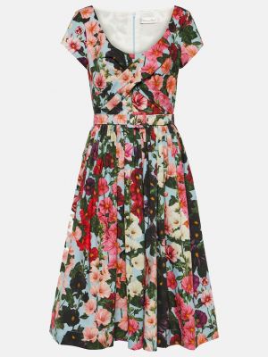 Платье миди из хлопкового поплина с цветочным принтом Oscar De La Renta, мультиколор