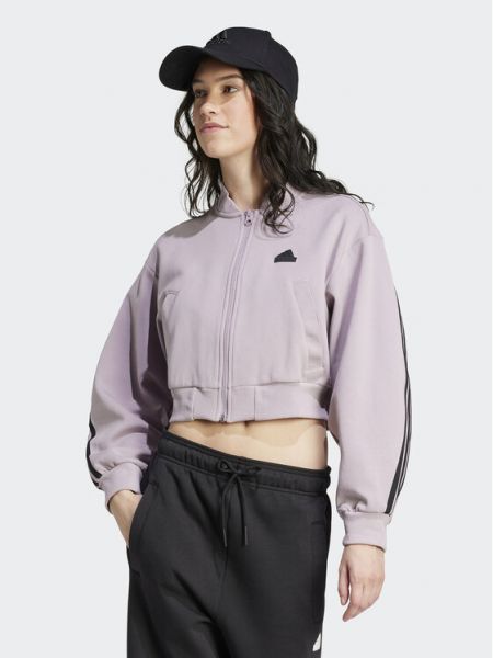 Laza szabású csíkos pulóver Adidas lila