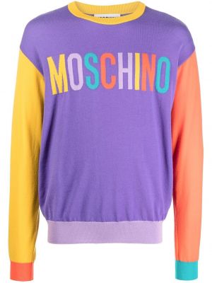 Плетен пуловер Moschino виолетово