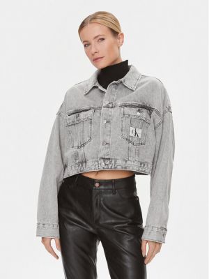 Džinsinė striukė oversize Calvin Klein Jeans pilka