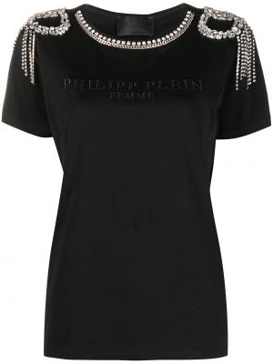 Camiseta con flecos de cristal Philipp Plein negro