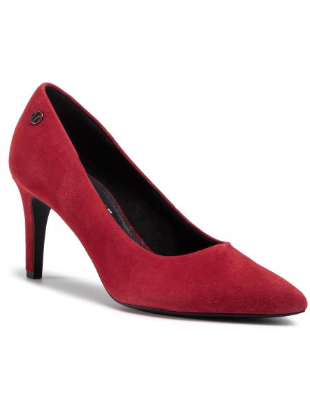 Полуотворени обувки с ток S.oliver червено