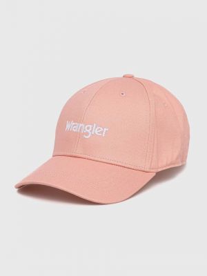 Różowa czapka z daszkiem bawełniana z nadrukiem Wrangler