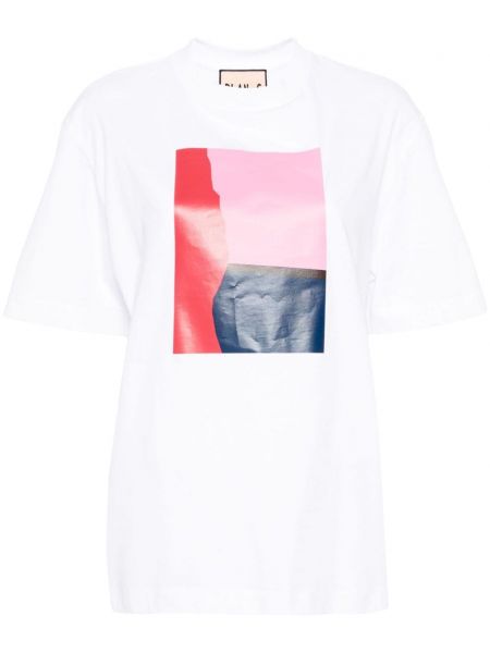Bavlnené tričko s potlačou s abstraktným vzorom Plan C biela