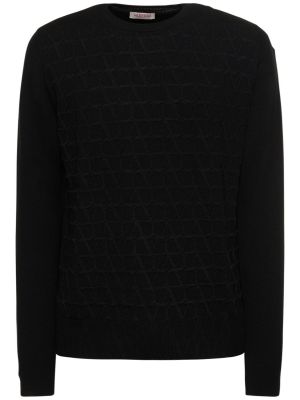 Sweter wełniany z wiskozy Valentino czarny