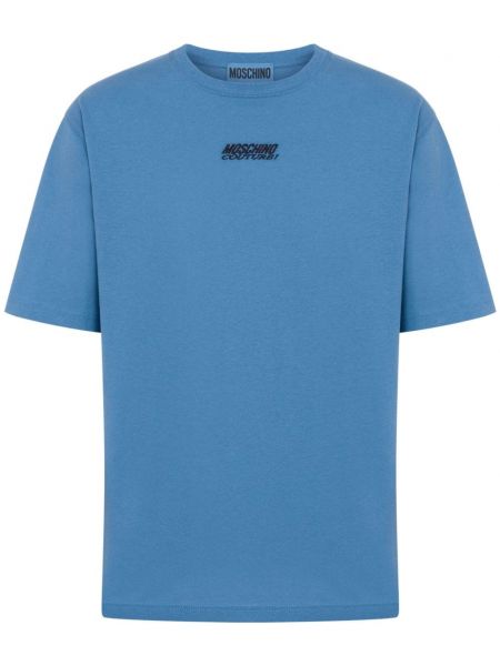Medvilninis siuvinėtas marškinėliai Moschino mėlyna