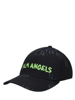 Medvilninis raštuotas kepurė su snapeliu Palm Angels juoda