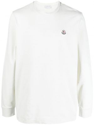 Długi sweter bawełniane z długim rękawem z okrągłym dekoltem Moncler - biały