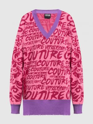 Жаккардовый пуловер Versace Jeans Couture розовый
