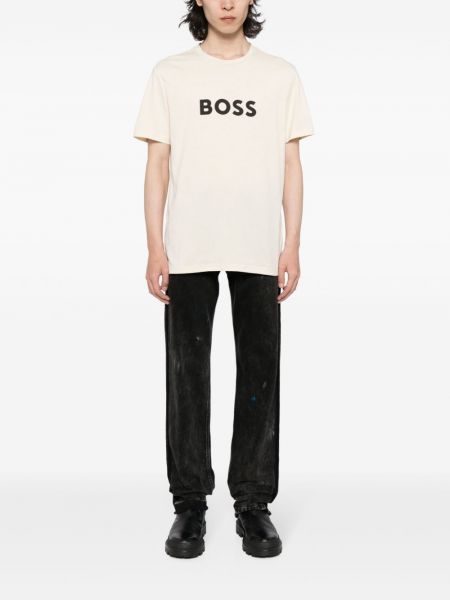 Kokvilnas t-krekls ar apdruku Boss bēšs