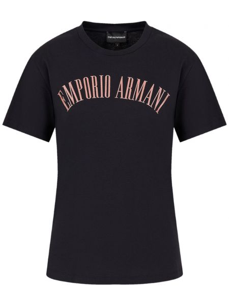 Pamut póló nyomtatás Emporio Armani fekete