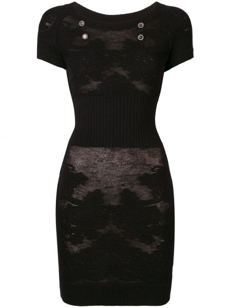 Průsvitné vlněné pletené šaty Chanel Pre-owned - černá