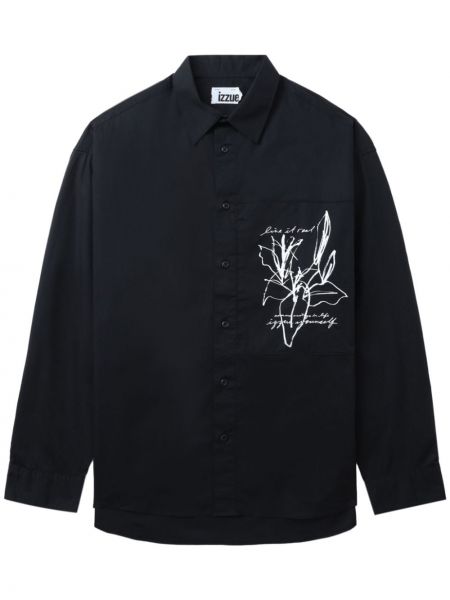 Βαμβακερό πουκάμισο με σχέδιο Izzue μαύρο