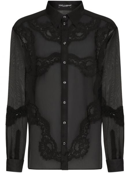 Prozorna srajca s čipko Dolce & Gabbana črna