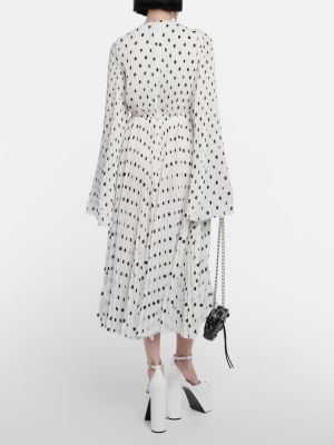 Plisované bodkované midi šaty Balenciaga biela