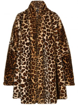 Krznen plašč s potiskom z leopardjim vzorcem Dolce & Gabbana rjava