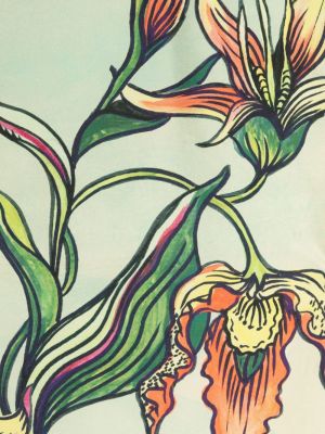 Jedwabna szal w kwiatki z nadrukiem Dries Van Noten zielona