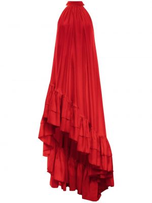 Jedwabna sukienka wieczorowa z falbankami asymetryczna Azeeza czerwona