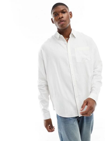 Льняная рубашка с коротким рукавом New Look белая