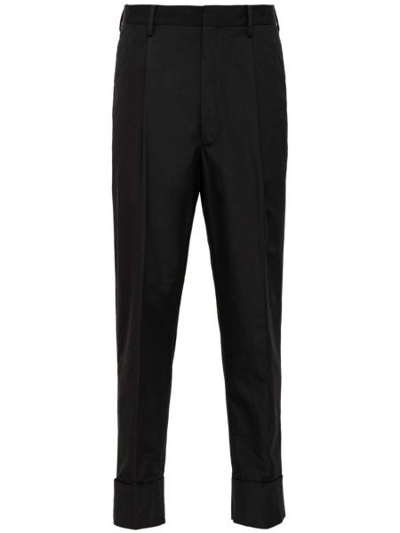 Плисирани памучни панталон Prada черно
