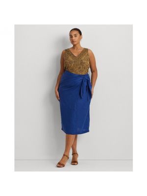 Falda midi de lino Lauren Ralph Lauren Woman azul