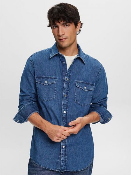 Джинсовая рубашка с карманами Esprit синяя