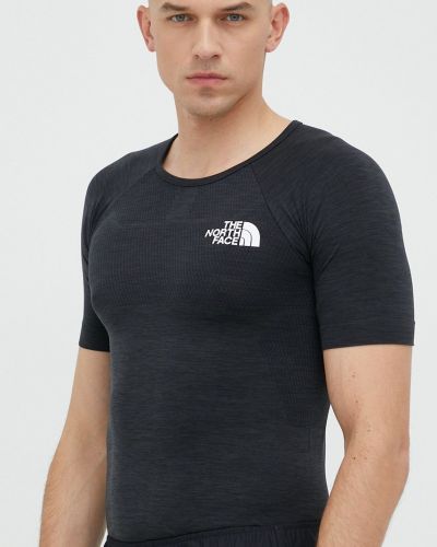 Меланж тениска с дълъг ръкав The North Face черно