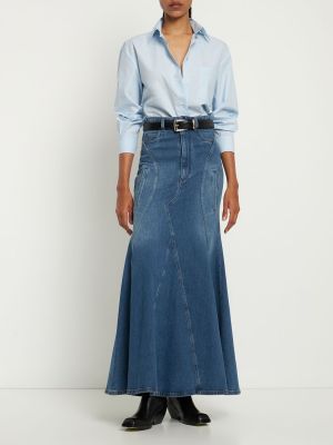 Bavlnená džínsová sukňa s vysokým pásom Burberry modrá