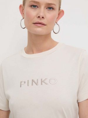 Хлопковая футболка Pinko бежевая