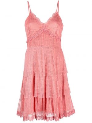 Мини рокля с волани с дантела Twinset розово