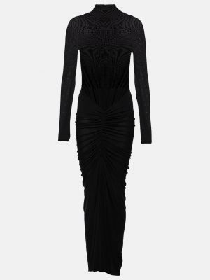 Черное длинное платье из джерси с драпировкой Alaïa