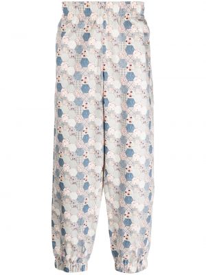 Pantaloni din bumbac cu imagine cu imprimeu geometric Chloe Nardin albastru