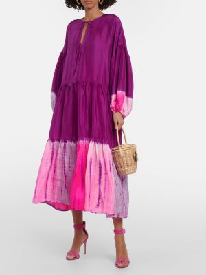 Шелковое длинное платье с принтом с эффектом тай-дай Anna Kosturova розовое