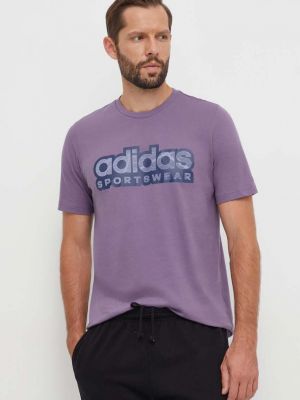 Памучна тениска с дълъг ръкав с принт Adidas виолетово